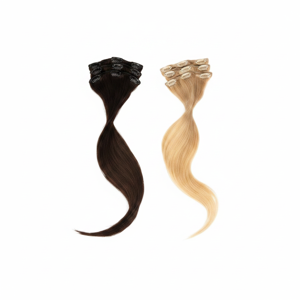 Extensions à clips DI BIASE, 3 bandes, 60/66 grammes, lot de 3, cheveux lisses texturés. Faciles à poser.